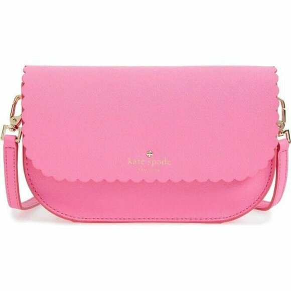 Kate Spade Jettie Clutch Crossbody Pink Leather Scalloped Convertible Bag - Picture 6 of 7
